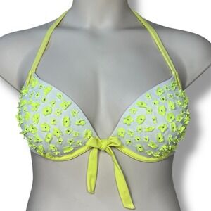 Victoria's Secret Gorgeous Push Up Bikini Swim Top Women's 36D Neon Floral Bling
